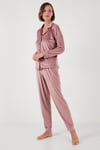Regular Fit Yumuşak Dokulu Parlak Kadife Ribanalı Kadın Pijama Takımı 6097110 PUDRA