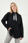 Relaxed Fit Fular Detaylı Klasik Yaka Göğüs Cepli Kadın Gömlek 6925427 SİYAH