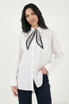 Relaxed Fit Fular Detaylı Klasik Yaka Göğüs Cepli Kadın Gömlek 6925427 BEYAZ
