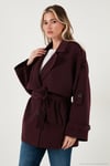 Relaxed Fit Kruvaze Yaka Düğmeli Astarlı Kadın Trençkot 6839580 MÜRDÜM