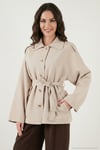 Relaxed Fit Kuşak Detaylı Klasik Yaka Kadın Trençkot 6927651 TAŞ