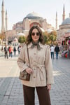 Relaxed Fit Kuşak Detaylı Klasik Yaka Kadın Trençkot 6927651 TAŞ
