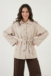 Relaxed Fit Kuşak Detaylı Klasik Yaka Kadın Trençkot 6927651 TAŞ