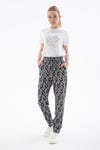 Relaxed Fit Lastikli Bel Desenli Kadın Pantolon 25Y0843K1 SİYAH