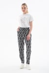 Relaxed Fit Lastikli Bel Desenli Kadın Pantolon 25Y0843K1 SİYAH