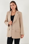 Relaxed Fit Mono Yaka Cepli Blazer Kadın Ceket 611BC00132 VİZON