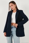Relaxed Fit Mono Yaka Cepli Blazer Kadın Ceket 611BC00132 LACİVERT