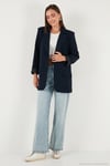 Relaxed Fit Mono Yaka Cepli Blazer Kadın Ceket 611BC00132 LACİVERT