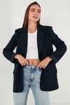 Relaxed Fit Mono Yaka Cepli Blazer Kadın Ceket 611BC00132 LACİVERT