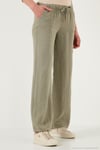 Relaxed Fit Normal Bel Geniş Paça Çİft Cepli Keten Kadın Pantolon 668YP4991 HAKİ