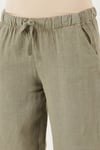 Relaxed Fit Normal Bel Geniş Paça Çİft Cepli Keten Kadın Pantolon 668YP4991 HAKİ