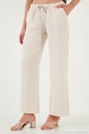 Relaxed Fit Normal Bel Geniş Paça Çİft Cepli Keten Kadın Pantolon 668YP4991 TAŞ