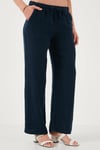 Relaxed Fit Normal Bel Geniş Paça Çİft Cepli Keten Kadın Pantolon 668YP4991 LACİVERT