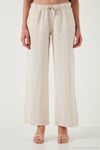 Relaxed Fit Normal Bel Geniş Paça Çİft Cepli Keten Kadın Pantolon 668YP4991 TAŞ