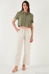 Relaxed Fit Normal Bel Geniş Paça Çİft Cepli Keten Kadın Pantolon 668YP4991 TAŞ