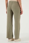 Relaxed Fit Normal Bel Geniş Paça Çİft Cepli Keten Kadın Pantolon 668YP4991 HAKİ