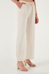 Relaxed Fit Normal Bel Geniş Paça Çİft Cepli Keten Kadın Pantolon 668YP4991 TAŞ