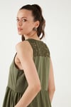 Relaxed Fit V Yaka Volanlı Midi Kadın Elbise 611EL011 HAKİ