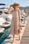 Relaxed Fit V Yaka Volanlı Midi Kadın Elbise 611EL011 BEJ