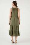 Relaxed Fit V Yaka Volanlı Midi Kadın Elbise 611EL011 HAKİ