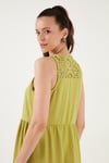 Relaxed Fit V Yaka Volanlı Midi Kadın Elbise 611EL011 SAFRAN