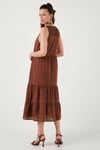 Relaxed Fit V Yaka Volanlı Midi Kadın Elbise 611EL011 KAHVE