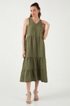 Relaxed Fit V Yaka Volanlı Midi Kadın Elbise 611EL011 HAKİ