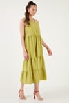 Relaxed Fit V Yaka Volanlı Midi Kadın Elbise 611EL011 SAFRAN