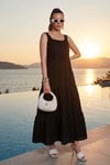 Relaxed Fit Volanlı Uzun Kadın Elbise 611EL010 SİYAH