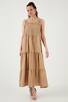 Relaxed Fit Volanlı Uzun Kadın Elbise 611EL010 VİZON