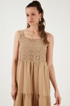Relaxed Fit Volanlı Uzun Kadın Elbise 611EL010 VİZON
