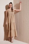 Relaxed Fit Volanlı Uzun Kadın Elbise 611EL010 VİZON