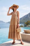Relaxed Fit Volanlı Uzun Kadın Elbise 611EL010 VİZON