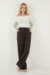 Relaxed Fit Yüksek Bel Bol Paça Bağlamalı Kadın Pantolon 6923874 KAHVE