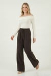 Relaxed Fit Yüksek Bel Bol Paça Bağlamalı Kadın Pantolon 6923874 KAHVE
