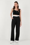 Relaxed Fit Yüksek Bel Bol Paça Kadın Pantolon 673P1012 SİYAH