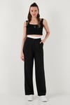 Relaxed Fit Yüksek Bel Bol Paça Kadın Pantolon 673P1012 SİYAH
