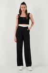 Relaxed Fit Yüksek Bel Bol Paça Kadın Pantolon 673P1012 SİYAH