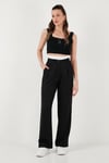 Relaxed Fit Yüksek Bel Bol Paça Kadın Pantolon 673P1012 SİYAH