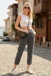 Relaxed Fit Yüksek Bel Daralan Paça Kadın Pantolon 668YP5456 ANTRASİT