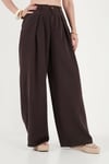 Relaxed Fit Yüksek Bel Geniş Paça Kadın Pantolon 668YP5515 KAHVE