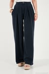 Relaxed Fit Yüksek Bel Geniş Paça Kadın Pantolon 668YP5515 LACİVERT