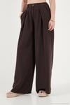 Relaxed Fit Yüksek Bel Geniş Paça Kadın Pantolon 668YP5515 KAHVE