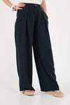 Relaxed Fit Yüksek Bel Geniş Paça Kadın Pantolon 668YP5515 LACİVERT