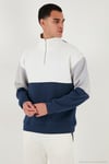 Renk Bloklu Regular Fit Yarım Fermuarlı Dik Yaka Erkek Sweat 5905719 İNDİGO