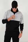 Renk Bloklu Regular Fit Yarım Fermuarlı Dik Yaka Erkek Sweat 5905719 SİYAH