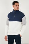 Renk Bloklu Regular Fit Yarım Fermuarlı Dik Yaka Erkek Sweat 5905719 EKRU