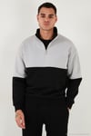 Renk Bloklu Regular Fit Yarım Fermuarlı Dik Yaka Erkek Sweat 5905719 SİYAH