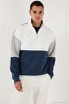 Renk Bloklu Regular Fit Yarım Fermuarlı Dik Yaka Erkek Sweat 5905719 İNDİGO