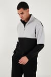 Renk Bloklu Regular Fit Yarım Fermuarlı Dik Yaka Erkek Sweat 5905719 SİYAH